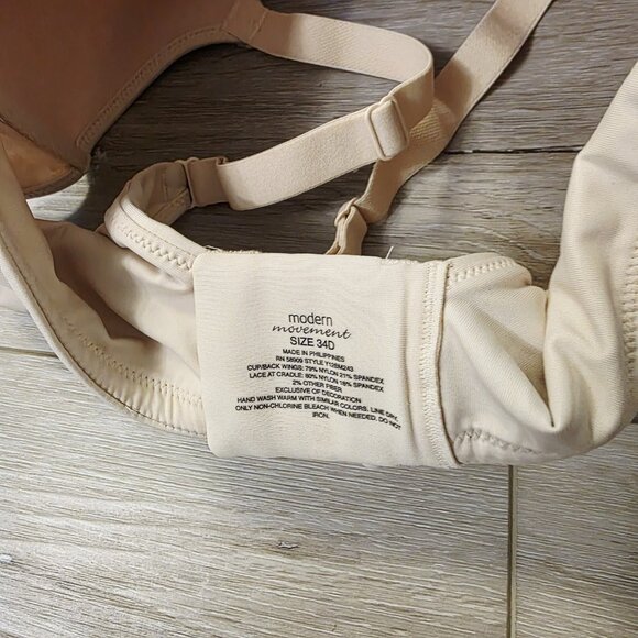 Modern Movement Nude Underwire Bra Lace Womens 34D - Picture 5 of 6